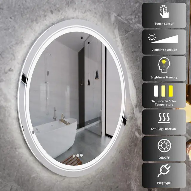 Alt view image 5 of 7 - Jumbo Oval  LED Backlit Light Bathroom Mirror Antifog  Wall Mount Dimmable Makeup Mirror