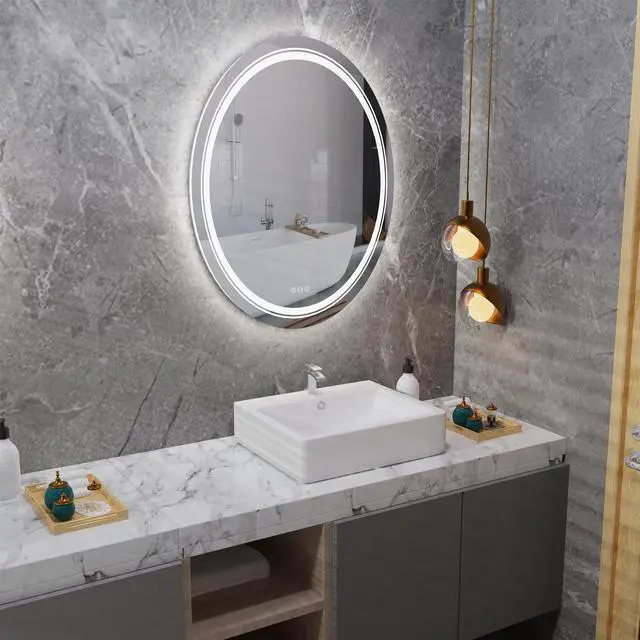 Alt view image 3 of 7 - Large Oval  LED Backlit Light Bathroom Mirror Antifog  Wall Mount Dimmable Makeup Mirror