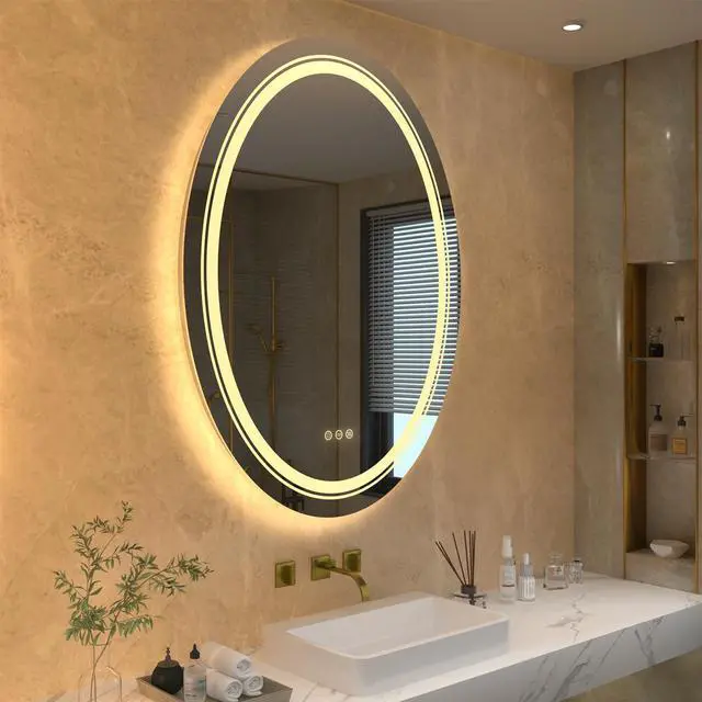 Alt view image 4 of 7 - Large Oval  LED Backlit Light Bathroom Mirror Antifog  Wall Mount Dimmable Makeup Mirror