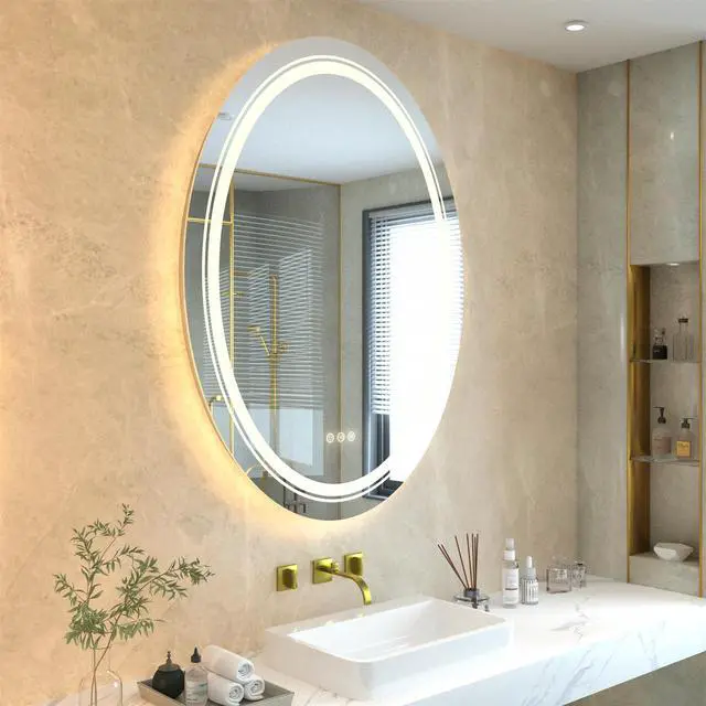 Alt view image 5 of 7 - Large Oval  LED Backlit Light Bathroom Mirror Antifog  Wall Mount Dimmable Makeup Mirror