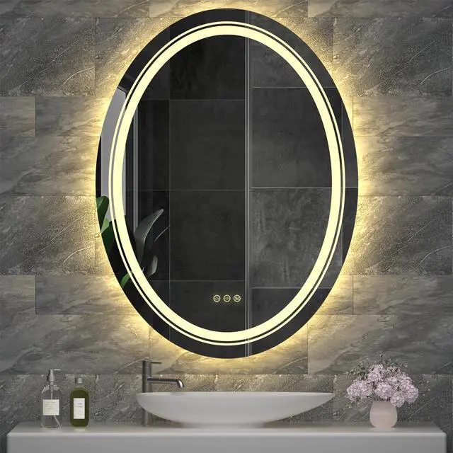 Alt view image 2 of 7 - Large Oval  LED Backlit Light Bathroom Mirror Antifog  Wall Mount Dimmable Makeup Mirror