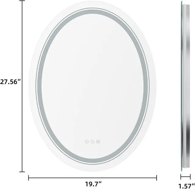 Alt view image 7 of 7 - Large Oval  LED Backlit Light Bathroom Mirror Antifog  Wall Mount Dimmable Makeup Mirror
