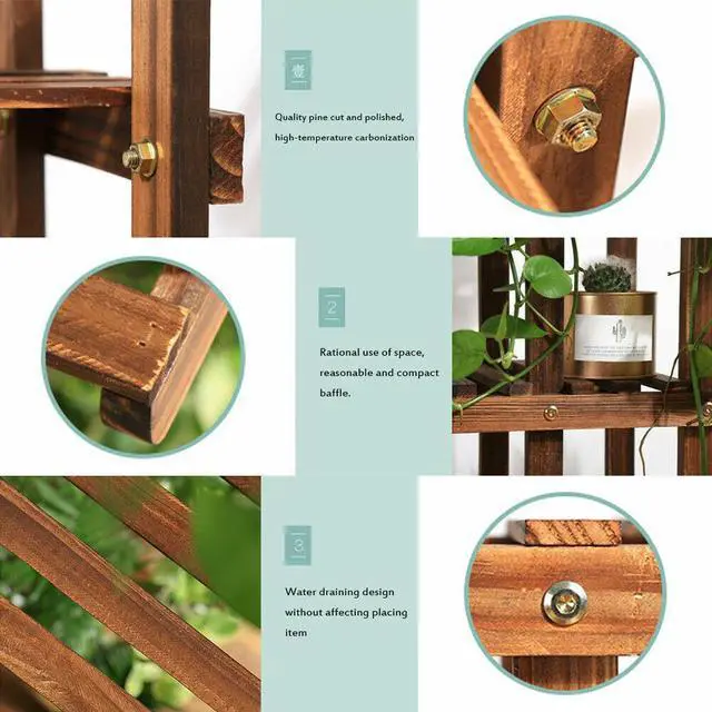 Alt view image 6 of 7 - Wood Removable Plant Stand Indoor Outdoor Multi Tiered Corner Plant Shelf w/ Wheels