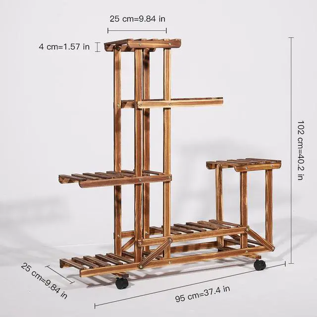 Alt view image 7 of 7 - Wood Removable Plant Stand Indoor Outdoor Multi Tiered Corner Plant Shelf w/ Wheels