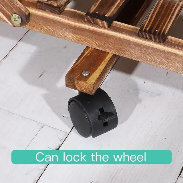 Alt view image 5 of 7 - Wood Removable Plant Stand Indoor Outdoor Multi Tiered Corner Plant Shelf w/ Wheels