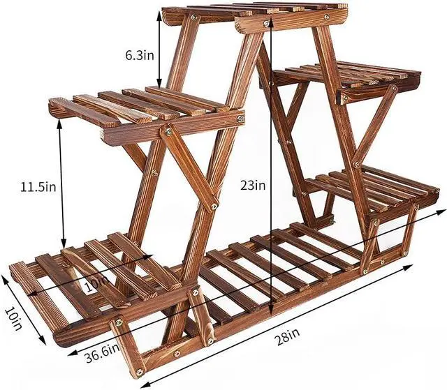 Alt view image 7 of 7 - Carbonized Wood Plant Stand Flower Display Rack Large Storage For Indoor Outdoor