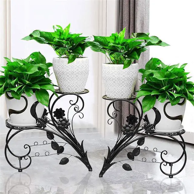 Alt view image 4 of 7 - 4 Tier Black Metal Plant Stand Multiple Flower Pot Holder Shelves Display Garden Indoor Outdoor