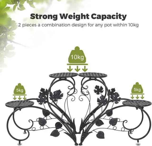 Alt view image 6 of 7 - 4 Tier Black Metal Plant Stand Multiple Flower Pot Holder Shelves Display Garden Indoor Outdoor