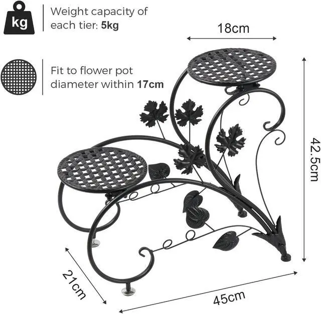 Alt view image 7 of 7 - 4 Tier Black Metal Plant Stand Multiple Flower Pot Holder Shelves Display Garden Indoor Outdoor