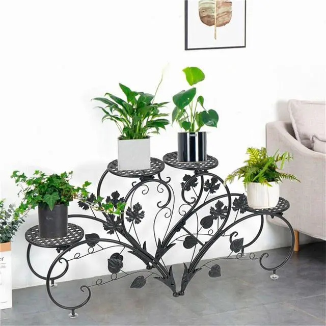 Alt view image 2 of 7 - 4 Tier Black Metal Plant Stand Multiple Flower Pot Holder Shelves Display Garden Indoor Outdoor