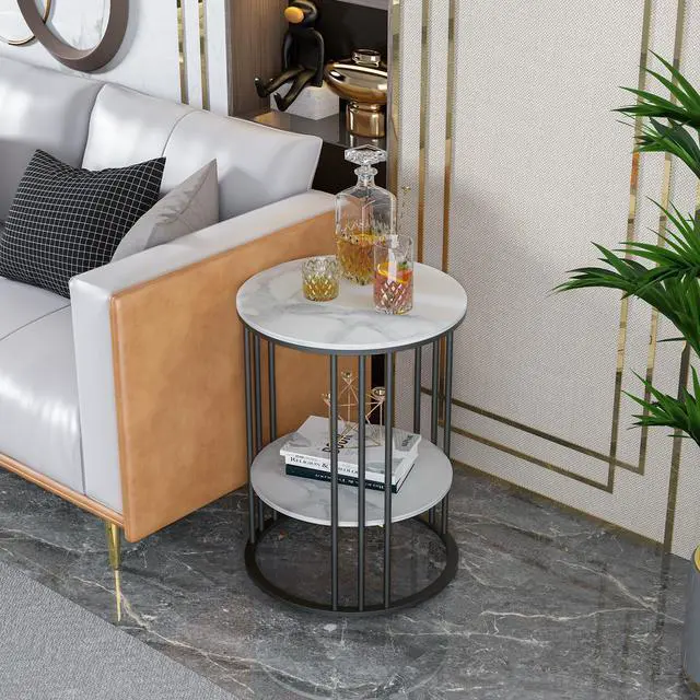 Main image of Charming  Marble Round Side Table Gold End Table Modern  Accent Coffee Table Black
