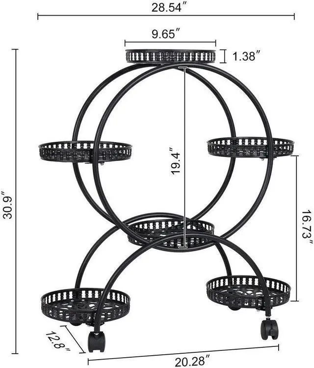 Alt view image 7 of 7 - Outdoor Indoor Mobile Metal Plant Stand Planter Flower Pot Garden Shelf Shelving