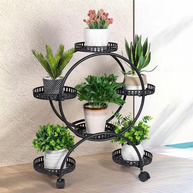Alt view image 2 of 7 - Outdoor Indoor Mobile Metal Plant Stand Planter Flower Pot Garden Shelf Shelving