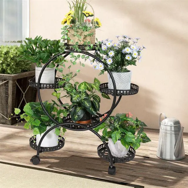 Alt view image 3 of 7 - Outdoor Indoor Mobile Metal Plant Stand Planter Flower Pot Garden Shelf Shelving