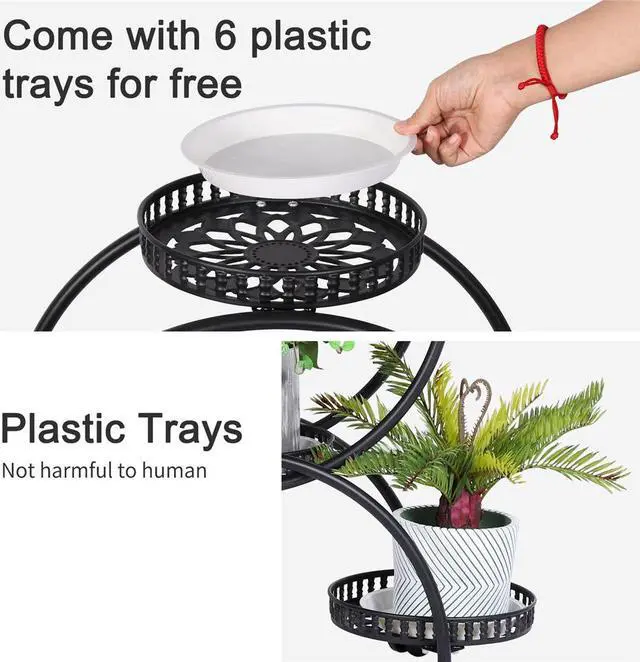 Alt view image 6 of 7 - Outdoor Indoor Mobile Metal Plant Stand Planter Flower Pot Garden Shelf Shelving