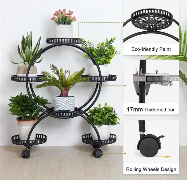 Alt view image 5 of 7 - Outdoor Indoor Mobile Metal Plant Stand Planter Flower Pot Garden Shelf Shelving