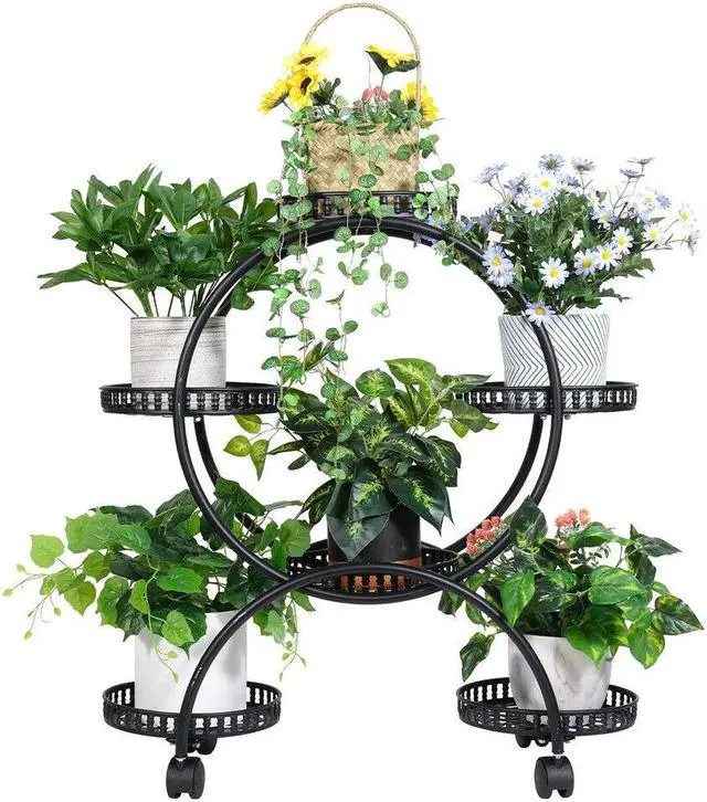Alt view image 4 of 7 - Outdoor Indoor Mobile Metal Plant Stand Planter Flower Pot Garden Shelf Shelving
