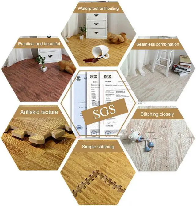 Alt view image 6 of 7 - 12 Tile Thick Wood Grain Floor Mats Foam Interlocking Flooring Mats Tile