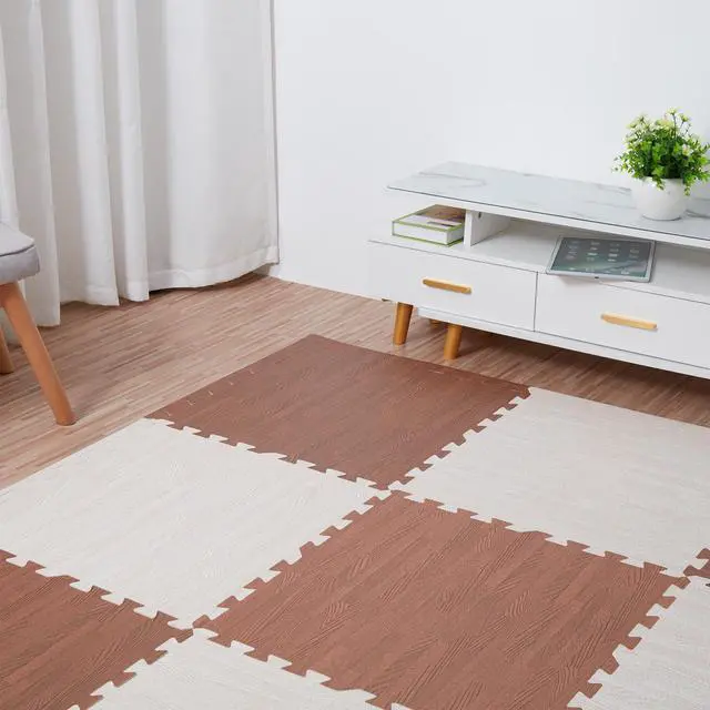Alt view image 3 of 7 - 12 Tile Thick Wood Grain Floor Mats Foam Interlocking Flooring Mats Tile