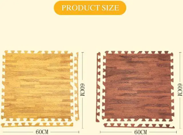 Alt view image 7 of 7 - 12 Tile Thick Wood Grain Floor Mats Foam Interlocking Flooring Mats Tile Brown Yellow