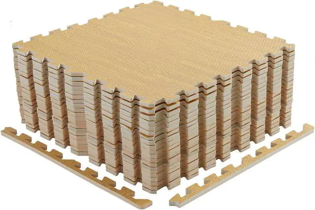 Alt view image 6 of 7 - 12 Tile Thick Wood Grain Floor Mats Foam Interlocking Flooring Mats Tile Brown Yellow