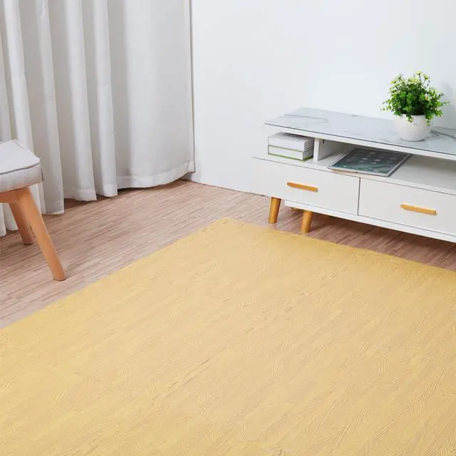 Alt view image 2 of 7 - 12 Tile Thick Wood Grain Floor Mats Foam Interlocking Flooring Mats Tile Brown Yellow