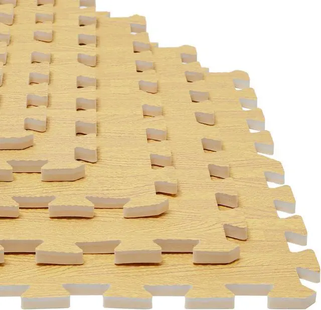 Alt view image 5 of 7 - 12 Tile Thick Wood Grain Floor Mats Foam Interlocking Flooring Mats Tile Brown Yellow