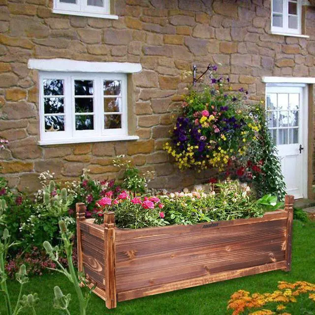 Alt view image 2 of 7 - Solid Pine Wood Outdoor Raised Garden Bed Large Wood Planter Grow Box for  Flowers Vegetables