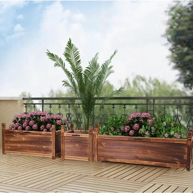 Alt view image 5 of 7 - Solid Pine Wood Outdoor Raised Garden Bed Large Wood Planter Grow Box for  Flowers Vegetables