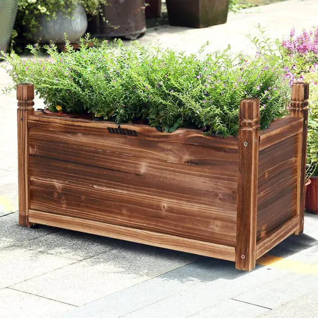 Alt view image 3 of 7 - Solid Pine Wood Outdoor Raised Garden Bed Large Wood Planter Grow Box for  Flowers Vegetables
