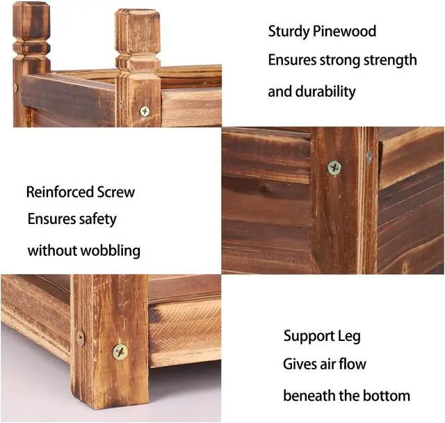 Alt view image 6 of 7 - Solid Pine Wood Outdoor Raised Garden Bed Large Wood Planter Grow Box for  Flowers Vegetables