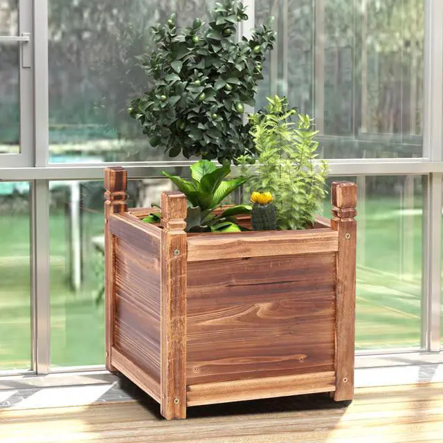 Alt view image 4 of 7 - Solid Pine Wood Outdoor Raised Garden Bed Large Wood Planter Grow Box for  Flowers Vegetables