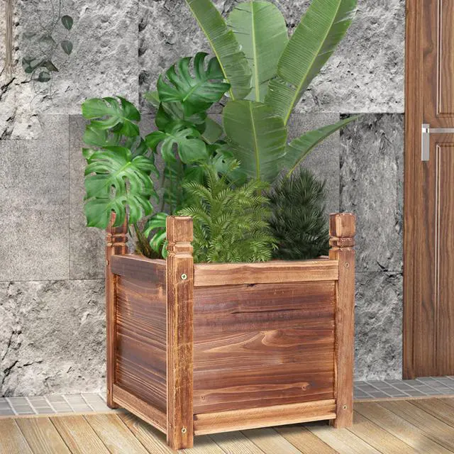 Alt view image 3 of 7 - Solid Pine Wood Outdoor Raised Garden Bed Large Wood Planter Grow Box for  Flowers Vegetables
