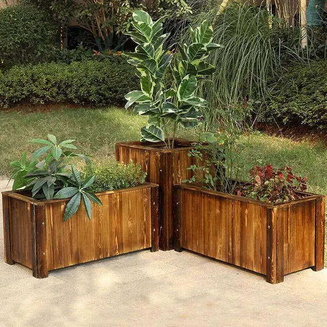 Alt view image 4 of 7 - Solid Pine Wood Outdoor Raised Garden Bed Large Wood Planter Grow Box for  Flowers Vegetables