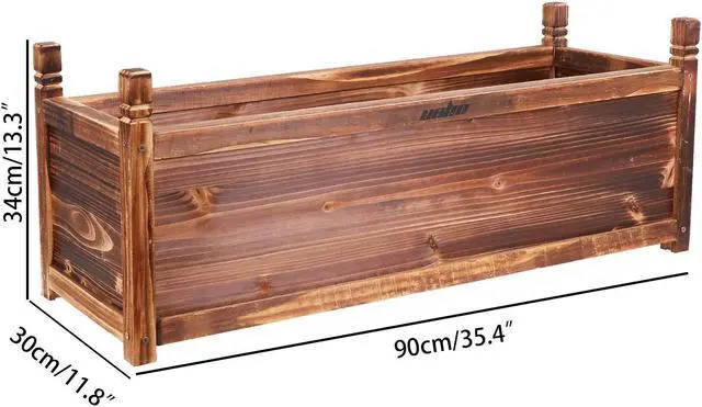Alt view image 7 of 7 - Solid Pine Wood Outdoor Raised Garden Bed Large Wood Planter Grow Box for  Flowers Vegetables