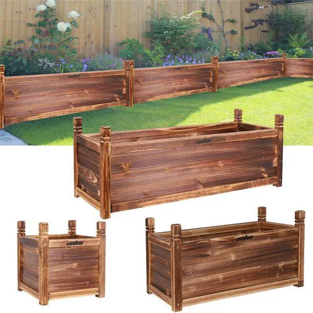 Alt view image 3 of 7 - Solid Pine Wood Outdoor Raised Garden Bed Large Wood Planter Grow Box for  Flowers Vegetables