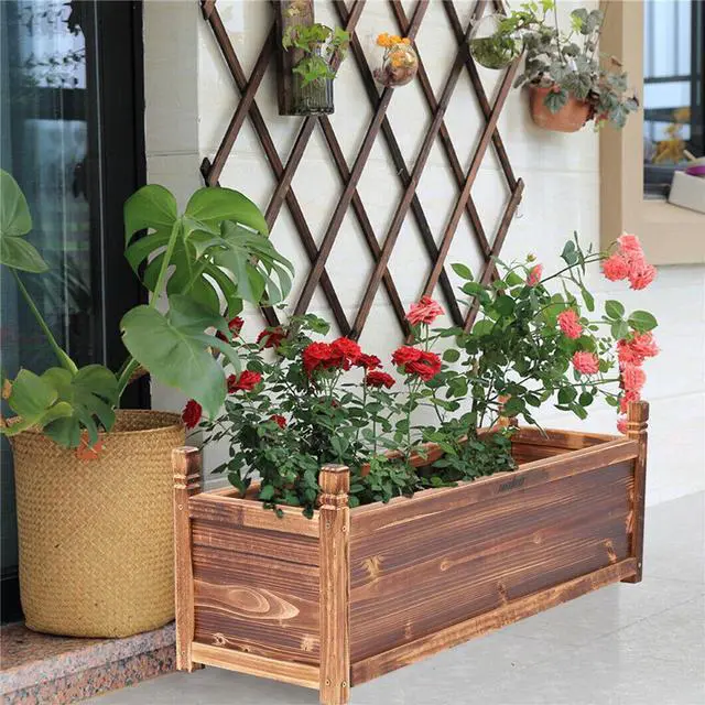 Alt view image 2 of 7 - Solid Pine Wood Outdoor Raised Garden Bed Large Wood Planter Grow Box for  Flowers Vegetables