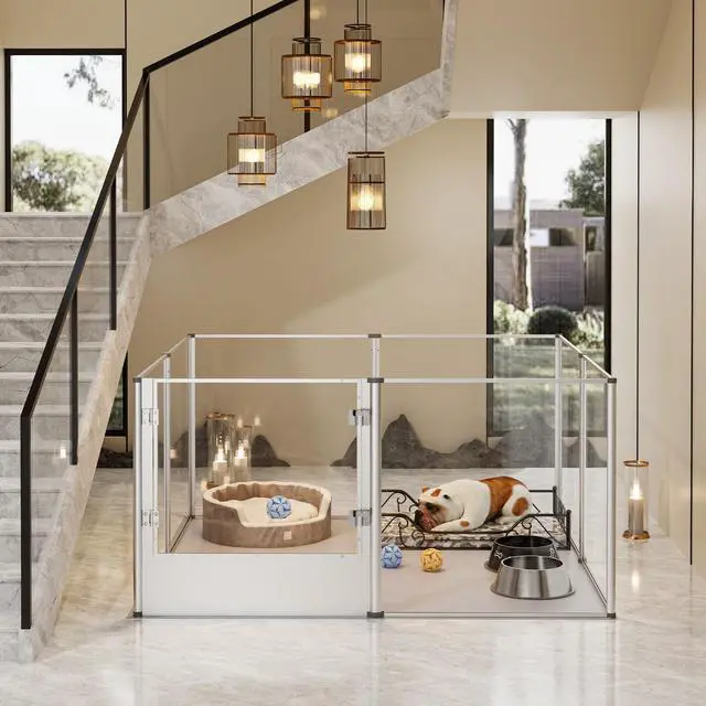 Alt view image 2 of 7 - XXL 3 in1 Foldable Crystal Clear Acrylic Dog Whelping Playpen Box Pet Birth Kennel w Waterproof Mat