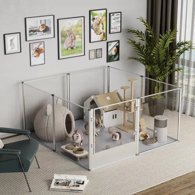 Alt view image 4 of 7 - XXL 3 in1 Foldable Crystal Clear Acrylic Dog Whelping Playpen Box Pet Birth Kennel w Waterproof Mat