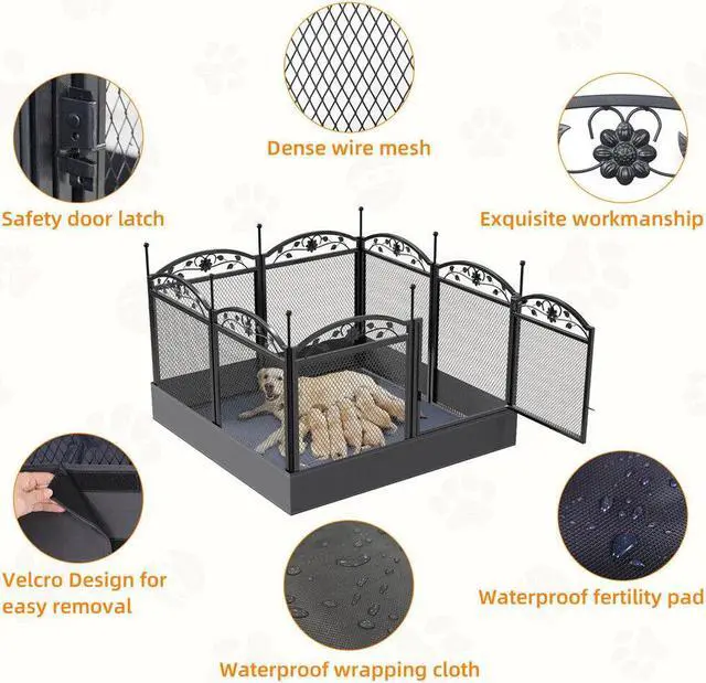 Alt view image 6 of 7 - XXL Safety Dog Whelping Pen Cage Box Pet Birth Kennel w Waterproof Soft Fertility Mat