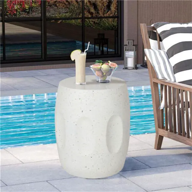 Alt view image 3 of 7 - Outdoor Lightweight Concrete Finish Backyard Coffee Side Table Drum Shape Dressing Corner Stool