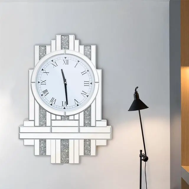Alt view image 3 of 7 - Large Modern Crushed Diamond Silver Mirrored Crystal Clock Vintage wall Clock