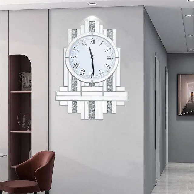 Alt view image 5 of 7 - Large Modern Crushed Diamond Silver Mirrored Crystal Clock Vintage wall Clock