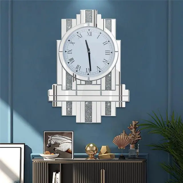 Alt view image 2 of 7 - Large Modern Crushed Diamond Silver Mirrored Crystal Clock Vintage wall Clock