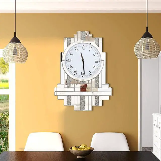 Alt view image 4 of 7 - Large Modern Crushed Diamond Silver Mirrored Crystal Clock Vintage wall Clock