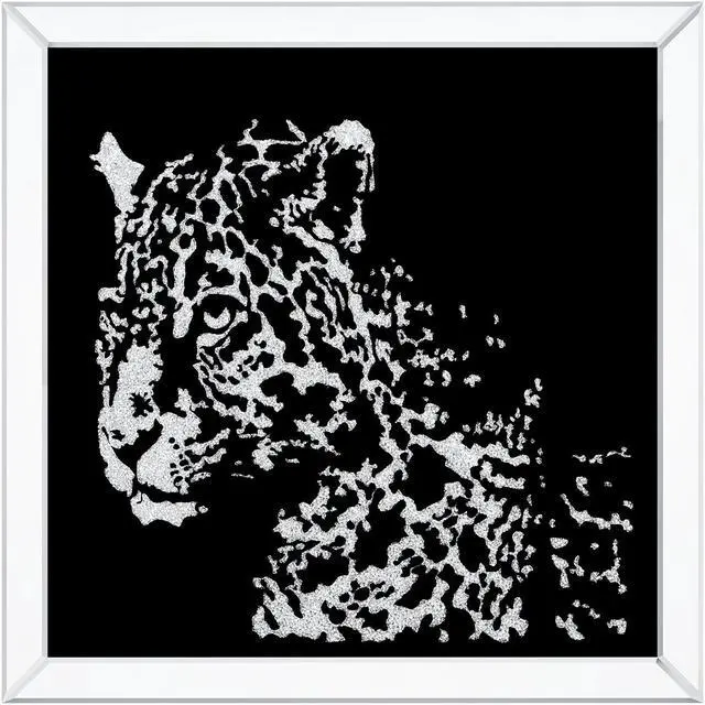 Alt view image 5 of 7 - 3D Diamond Leopard Pattern Wall Art Crystal Mirror Glass Hanging Mirror Art Painting Decor