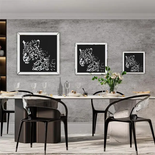 Alt view image 3 of 7 - 3D Diamond Leopard Pattern Wall Art Crystal Mirror Glass Hanging Mirror Art Painting Decor 40 cm