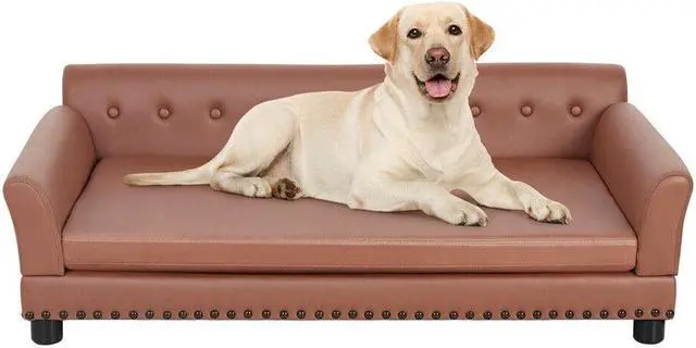 Alt view image 4 of 7 - Luxury Tech Leather Pet Sofa Waterproof  Dog Lounge Bed with Removable Cushion Easy To Clean