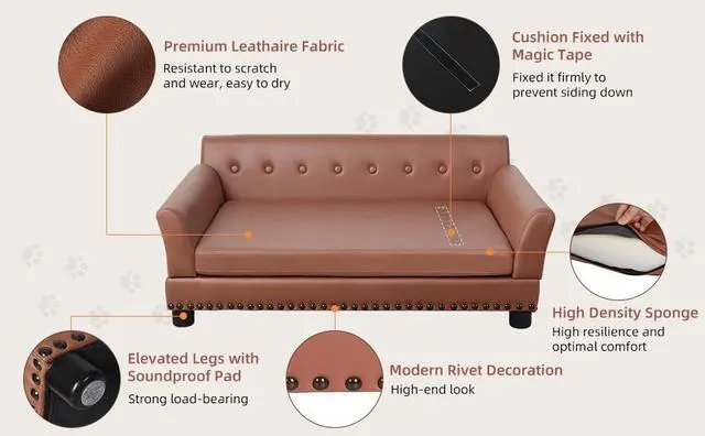 Alt view image 6 of 7 - Luxury Tech Leather Pet Sofa Waterproof  Dog Lounge Bed with Removable Cushion Easy To Clean