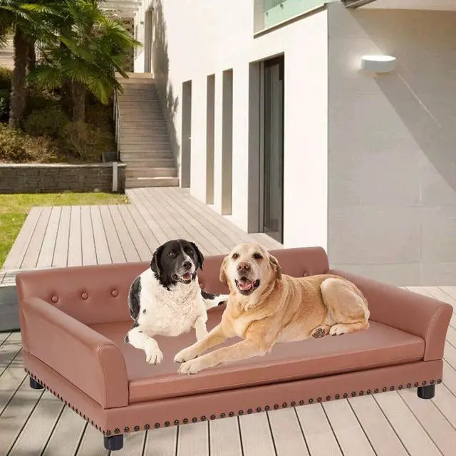 Alt view image 3 of 7 - Luxury Tech Leather Pet Sofa Waterproof  Dog Lounge Bed with Removable Cushion Easy To Clean Extra Large